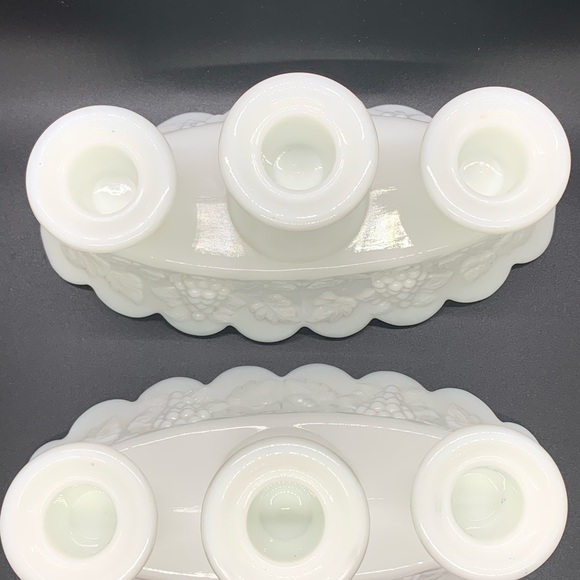WESTMORELAND vintage white Paneled Grape Milk Glass Candleholders - Picture 4 of 9
